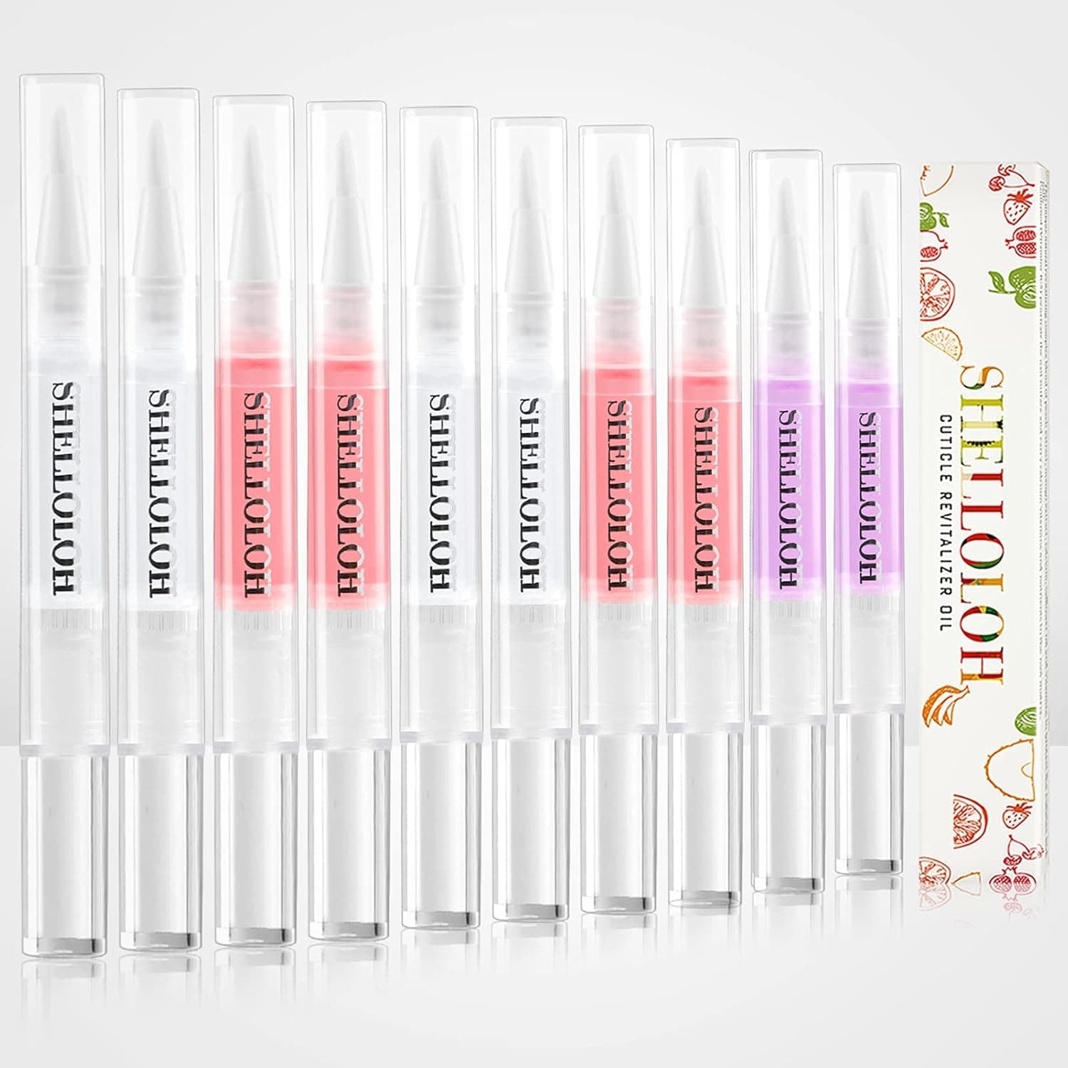 Shelloloh Cuticle Oil for Nails 10Pc Nail Oil Cuticle Set for Nourishing Dry Damaged Cuticles Multiple Flavor Cuticle Revitalizer Oil Pen with Soft Brush