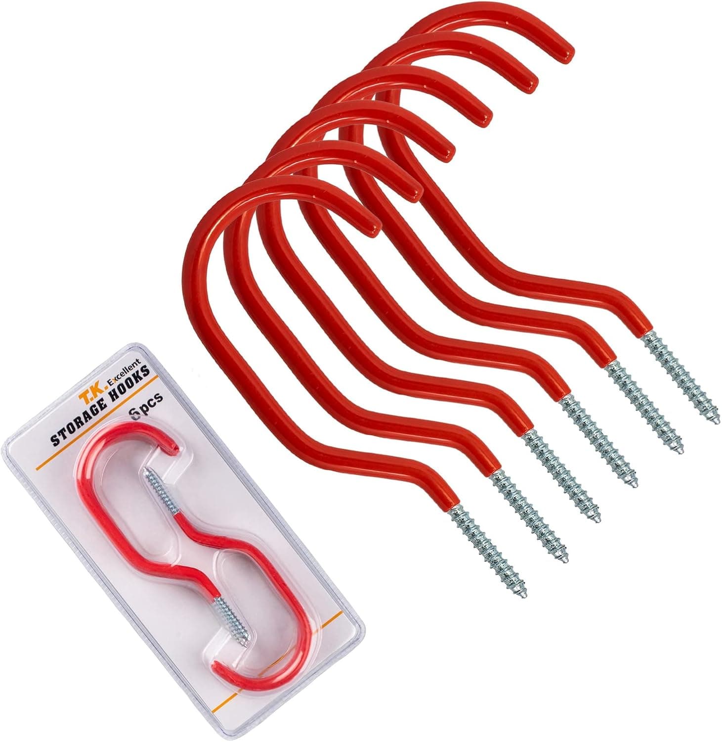T.K.Excellent 6 Pack Heavy Duty Large Screw Hooks,Bike Storage Hooks Rack Set Kit for Garage Wall and Ceiling Storage