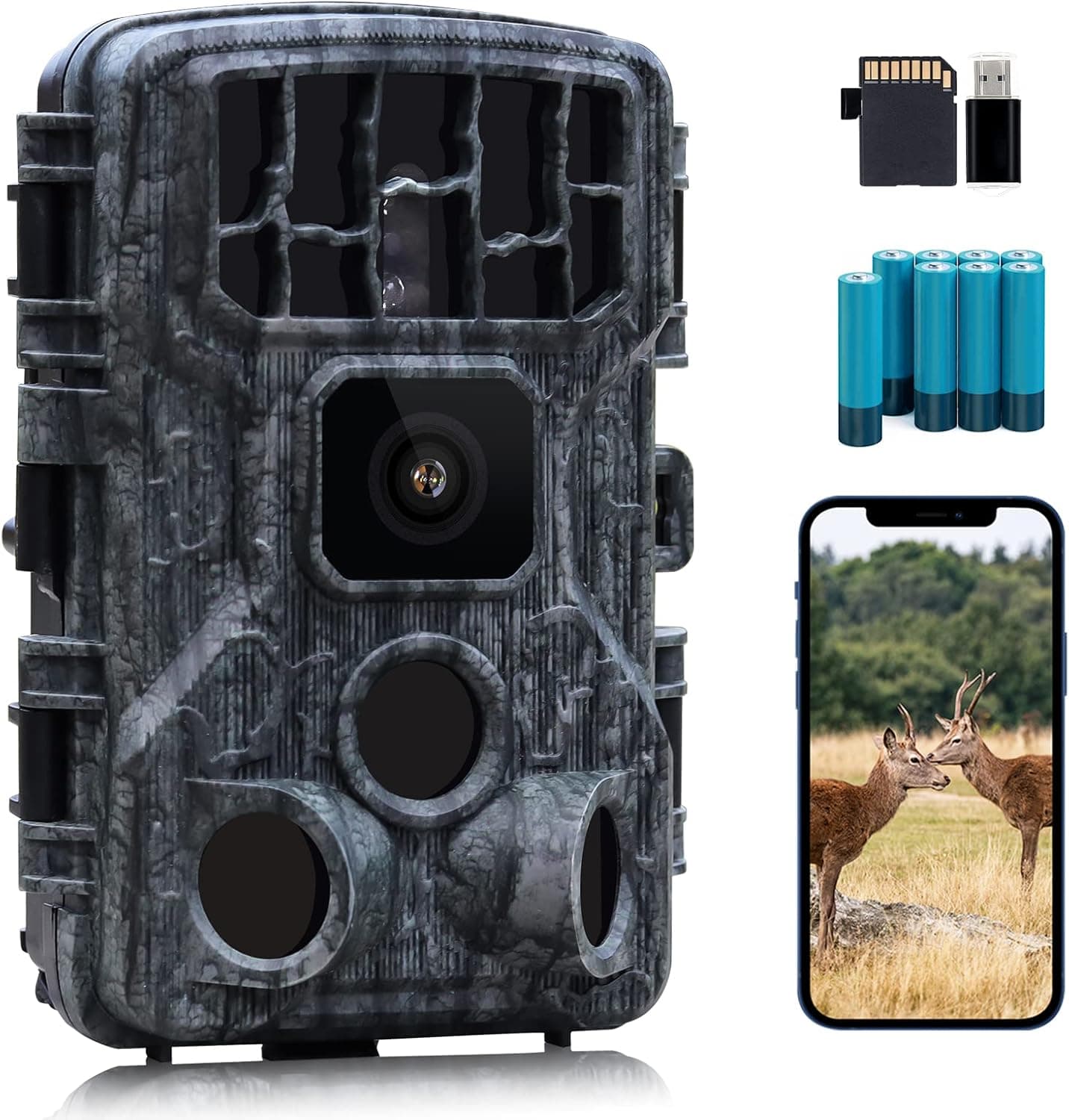 JOH Upgraded WiFi Trail Camera, 4K 30fps 30MP Bluetooth Game Camera with Low Glow Night Vision, 0.2s Trigger Motion Activated, IP66 Waterproof Hunting Camera, 120° Wide Angle Deer Cam with 32GB Card