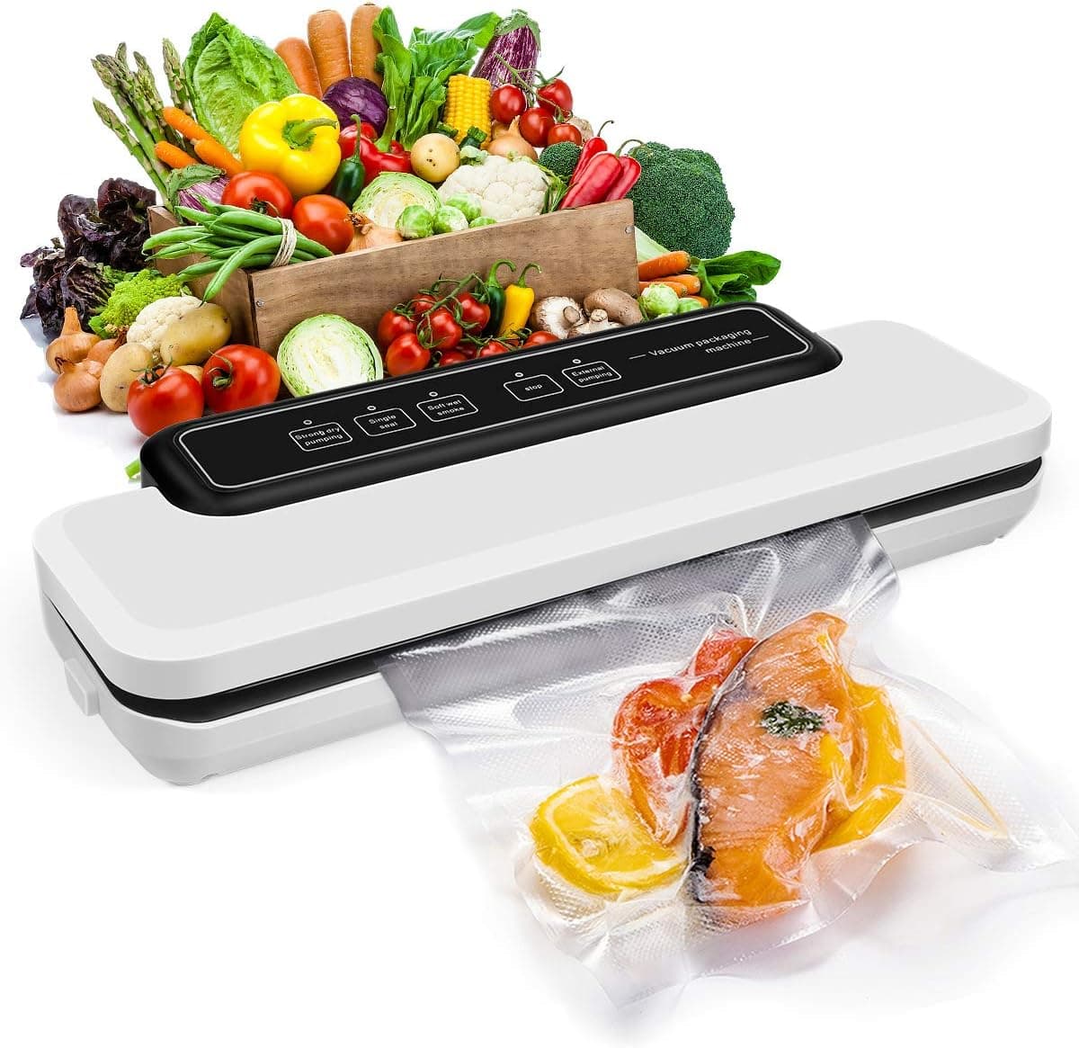 Efast Vacuum Sealer Machine,Automatic Food Sealer for Food Savers w/Starter Kit,Led Indicator Lights,Easy to Clean,Dry and Moist Food Modes,Compact Design