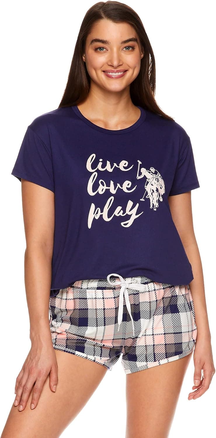 U.S. Polo Assn. Womens Short Sleeve Shirt and Pajama Shorts Lounge Sleep Set
