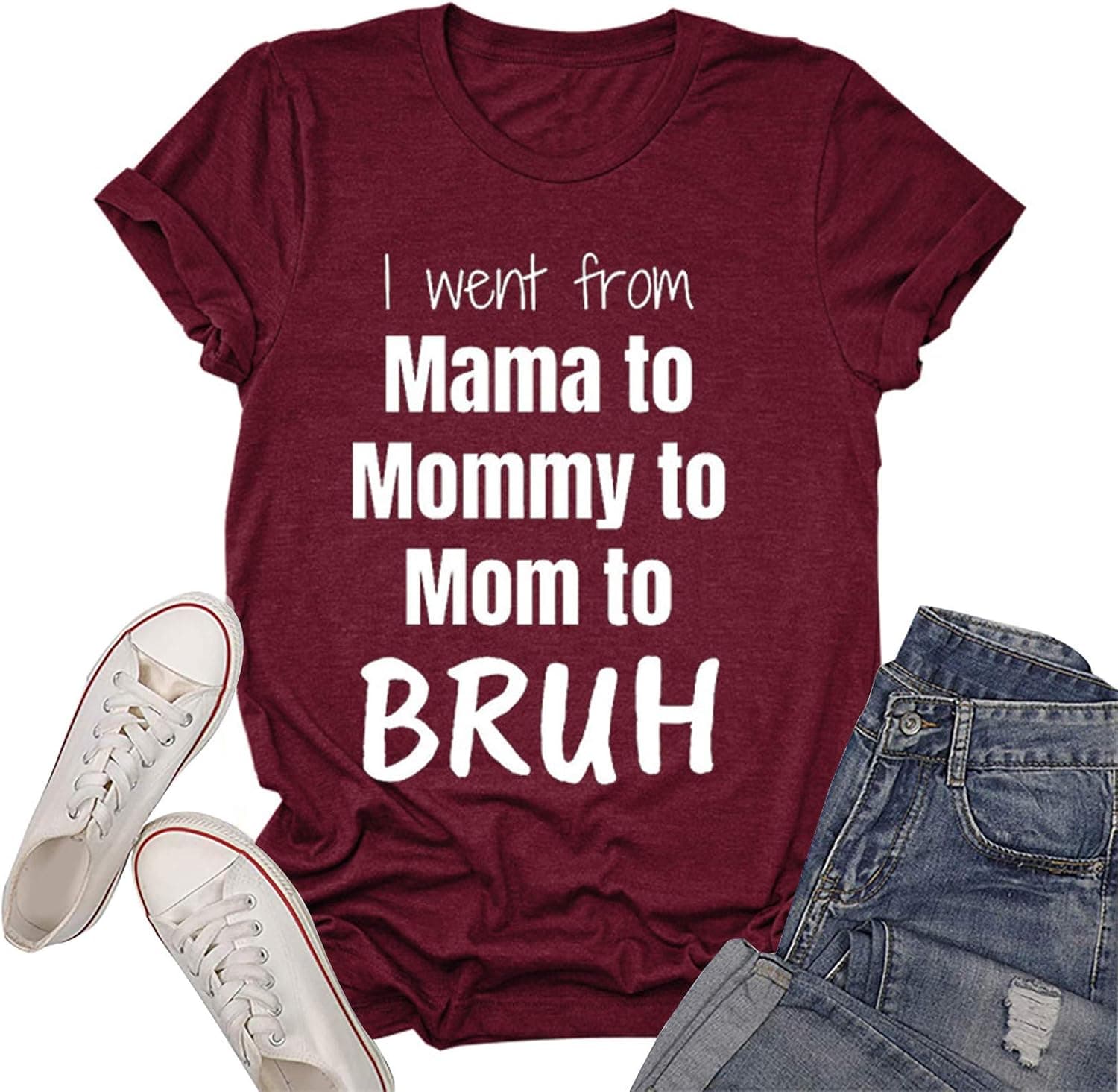 Mom Shirts for Women with Sayings Short Sleeve Mom Life Graphic Tees - I Went from to Mama to Mommy to MOM to Bruh