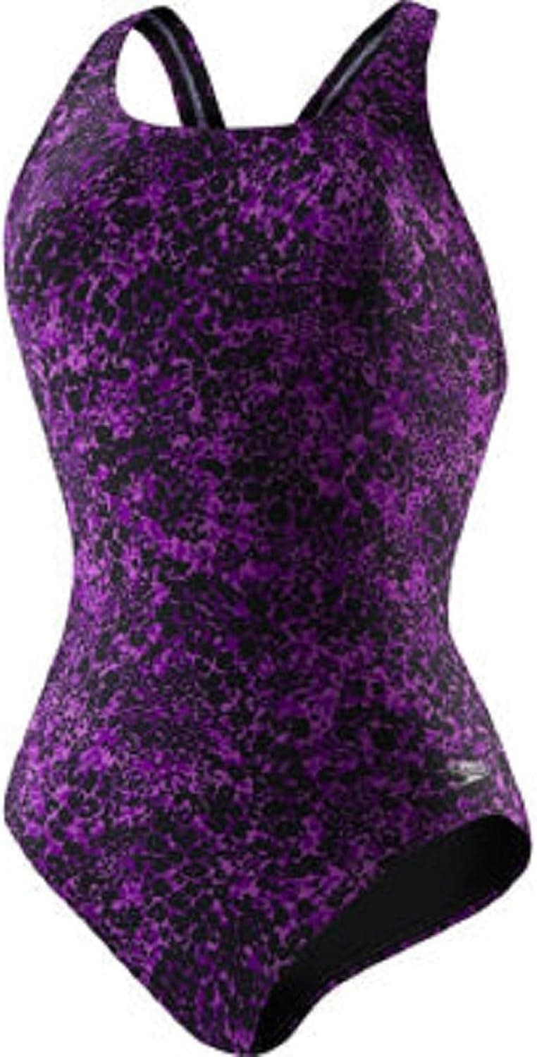 Speedo Womens Ultraback One Piece Swimsuit Animal Print Purple Size 12