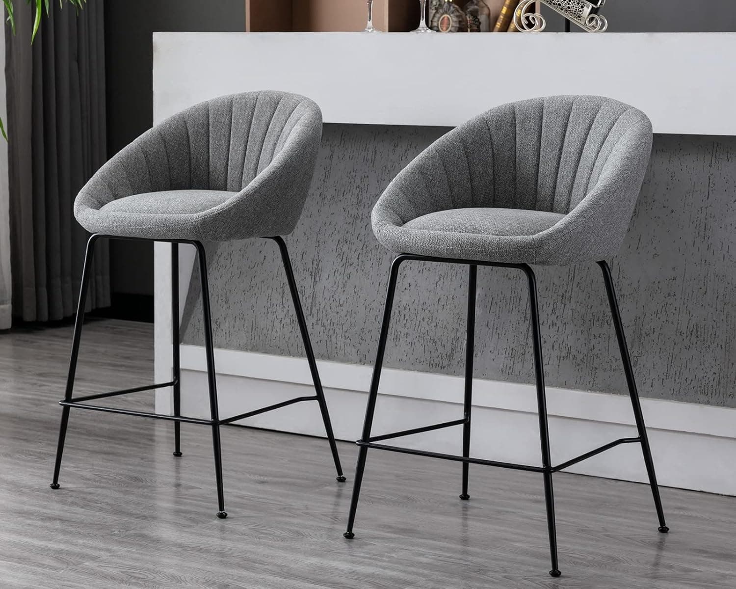 CIMOTA 26 Inch Counter Height Chairs Grey Bar Stools Set of 2 Modern Comfortable Counter Stool Island Chair with Back/Footrest for Kitchen/Home Bar/Pub/Dining Room, Gray Terrycloth