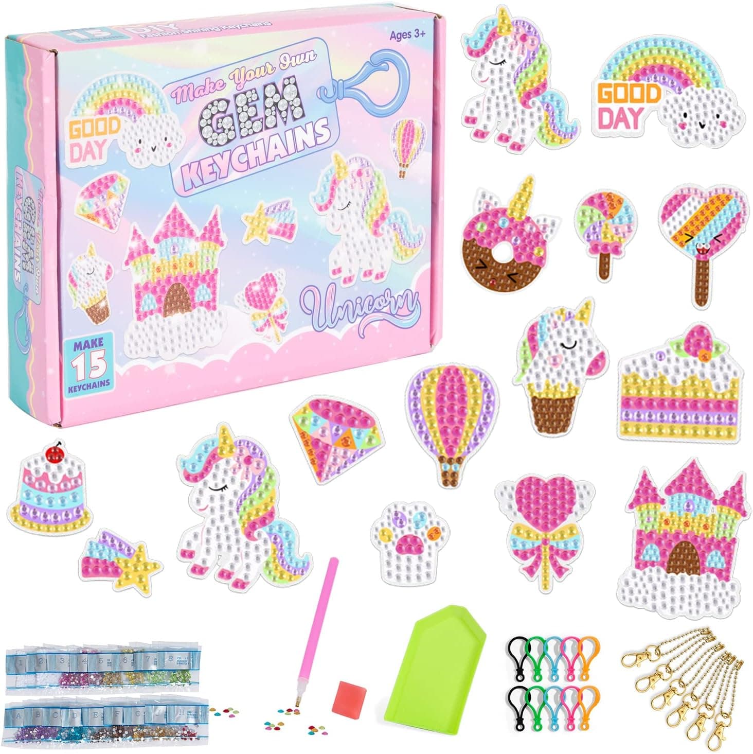 lekymo Arts and Crafts 15 PCS Kids Crafts Ages 8-12 Girls Crafts - DIY Kits for Girls DIY Gem Keychains 5D Diamond Painting Kits Arts and Crafts for Girls Toys Ages 3-5 4-8 6-8 8-12 10-12