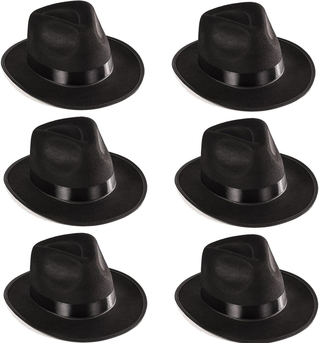 Funny Party Hats Black Fedora Gangster Hat Costume Accessory - Pack of 6
