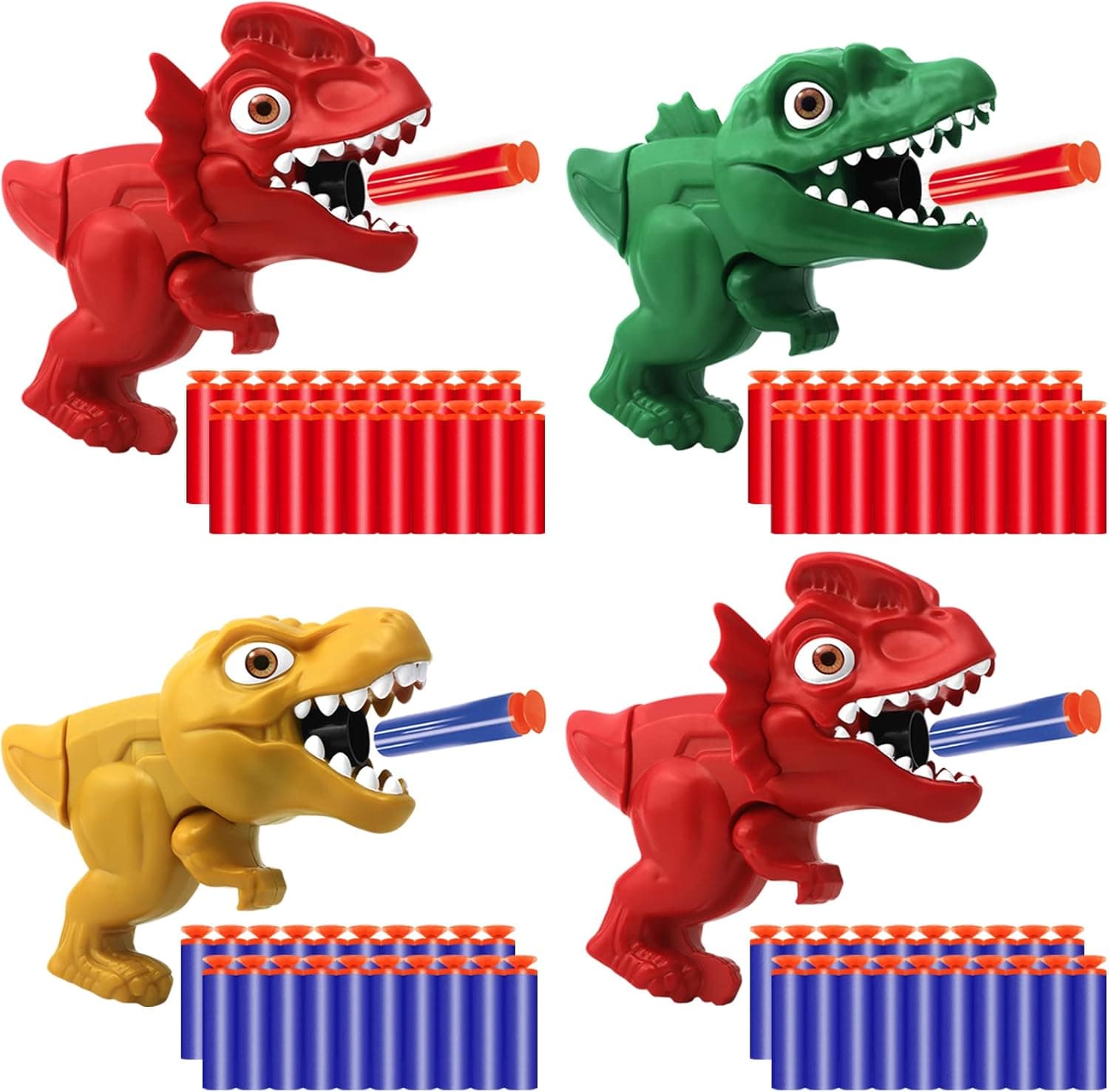 4 Pack Dinosaur Toy Guns for Toddlers Age 3-5, Small Dino Blaster Toys for Boys 3 4 5 Years Old, Easy to Shoot Foam Dart Gun Set for Kids, Cool Birthday Gift Idea for boy