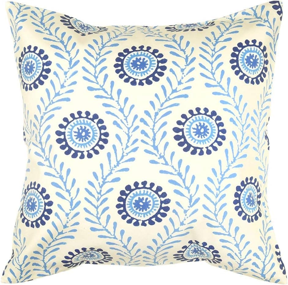 Decorative Pillows Throw Pillows Pillow Cover, 18x18, Blue Waverly Fabric Block Print 100% Cotton