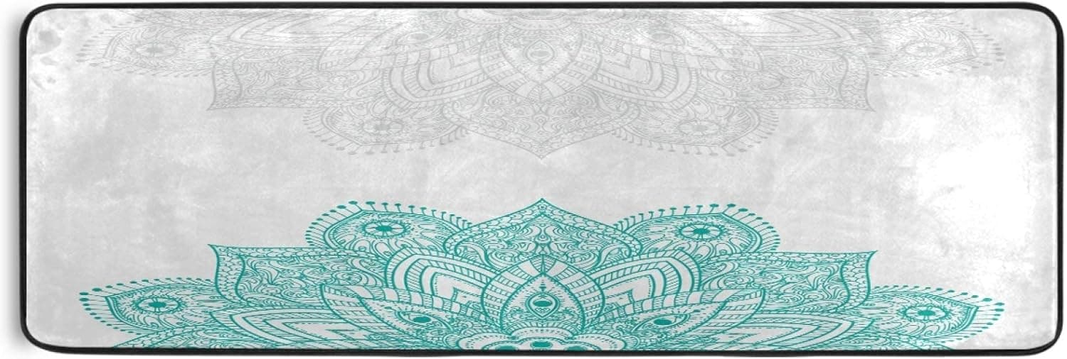 MNSRUU Long Runner Hallway Rug Green Beautiful Mandala Bath Mat Entry Carpet Non Slip for Corridor Kichen Floor 2x6 FT