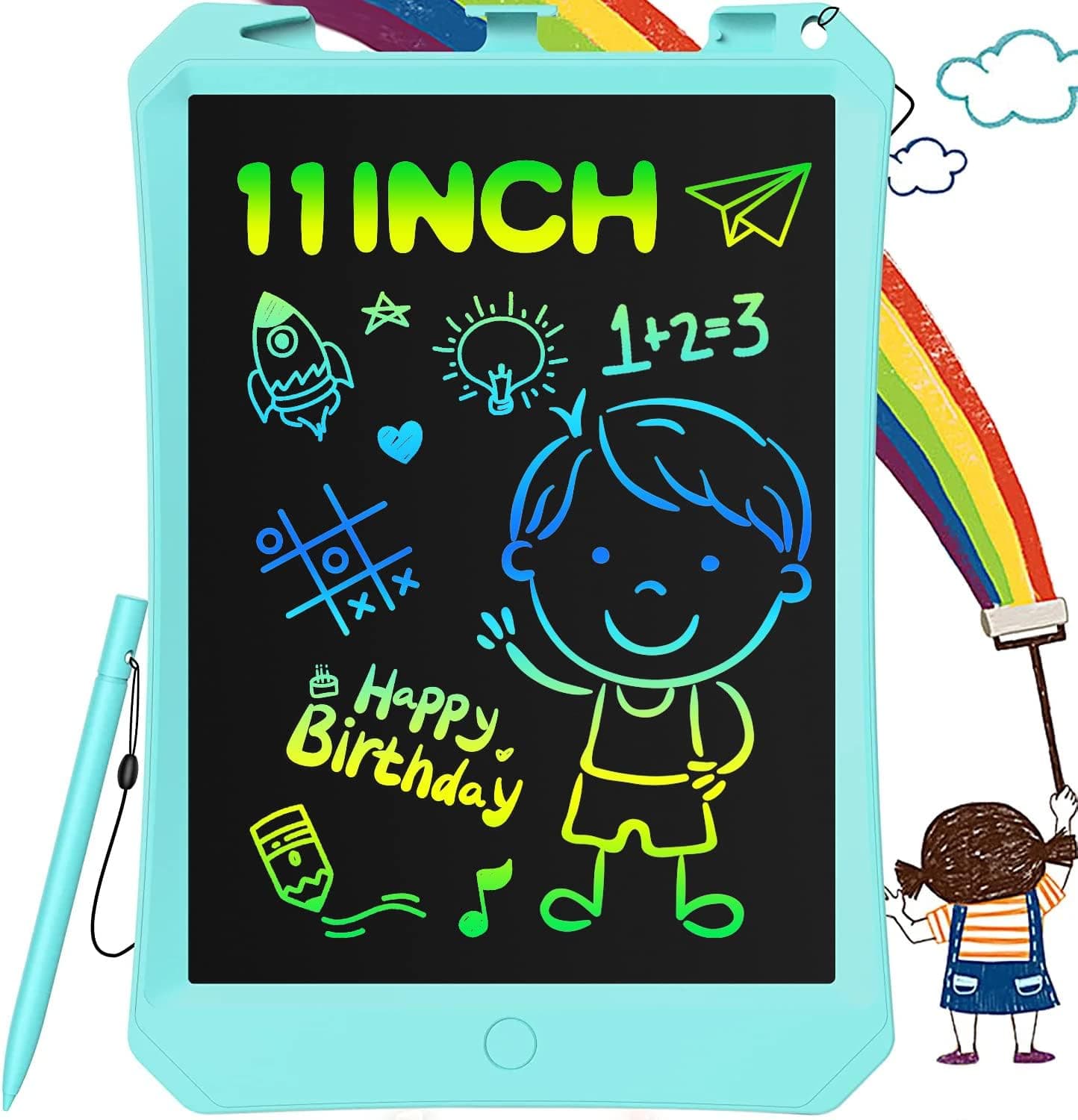 LCD Writing Tablet for Kids, 11" Magnetic Colorful Doodle Board Kids Drawing Tablet,Writing Tablet with Attached Pen, Learning Gift Creative Toy for 3-10 Year Old Girls Boys Toddlers(Blue)