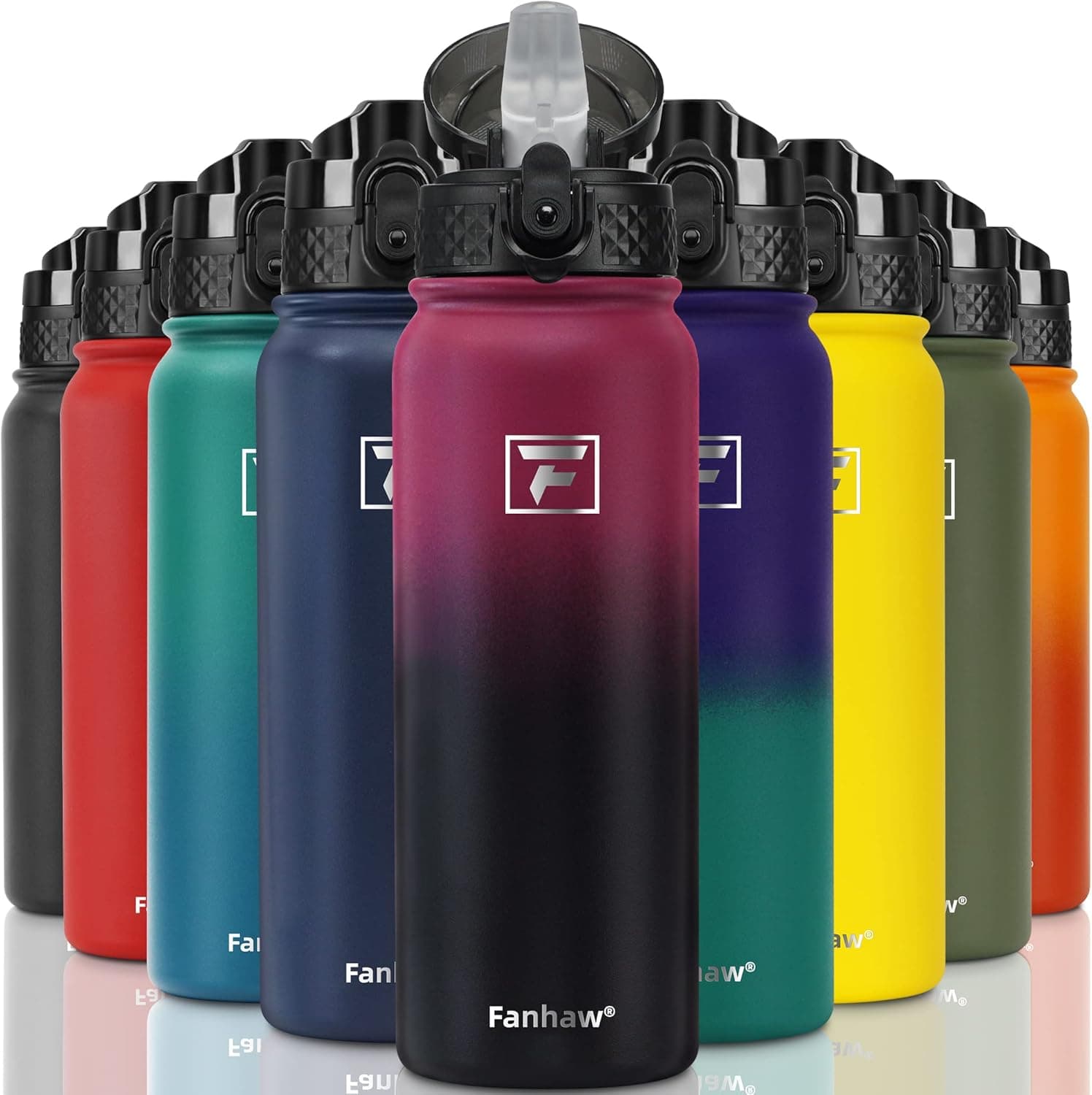 Fanhaw Insulated Water Bottle for On to Go, Dishwasher Safe 20 oz Stainless Steel Double-Wall Vacuum Reusable Leak&Sweat Proof Sports Water Bottles with One-Click Opening Straw Lid (Red Black)