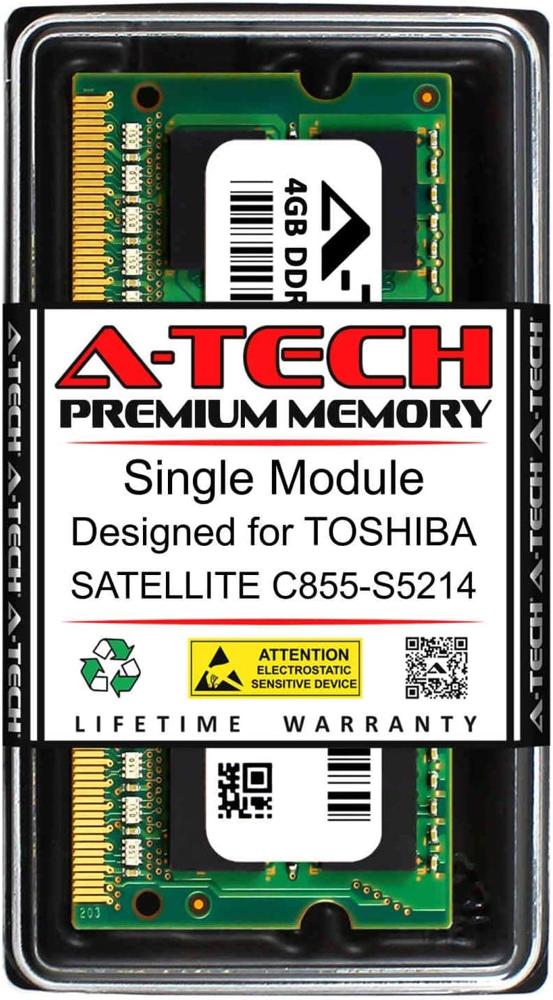 A-Tech 4GB RAM for Toshiba Satellite C855-S5214 | DDR3 1333MHz SODIMM PC3-10600 204-Pin Non-ECC Memory Upgrade Module