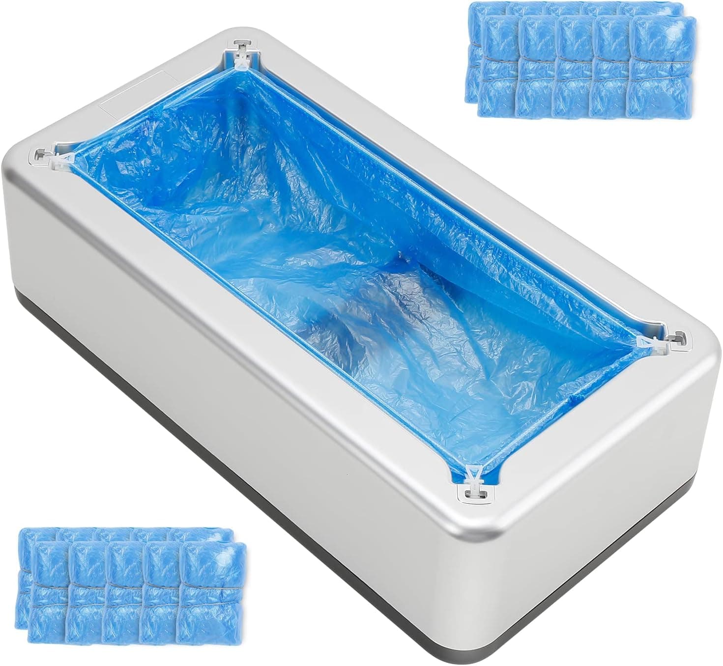 Agrics Automatic Shoe Cover Dispenser,200pcs shoe covers, waterproof dustproof protects floor carpet hygiene, suitable for home clinic laboratory cleaning factory (silver)