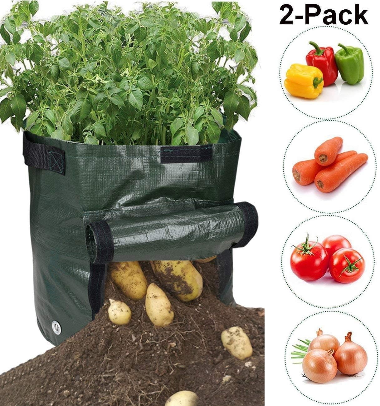 WINWINBD Potato Grow Bags, Durable 2 Pack 7 Gallon Potato Planter with Access Flap, Raised Garden Bed for Planting Vegetables, Taro, Radish, Carrots, Onions