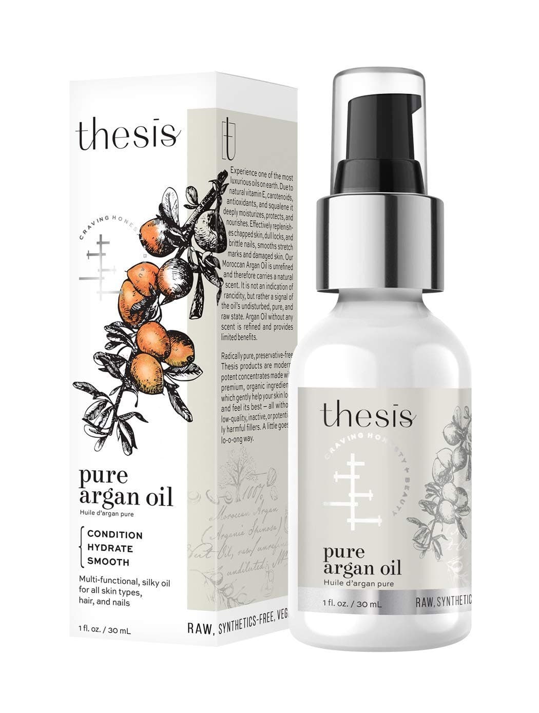Thesis Organic Argan Oil - Pure Cold Pressed Raw Unrefined - for All Skin Types, Hair and Nails