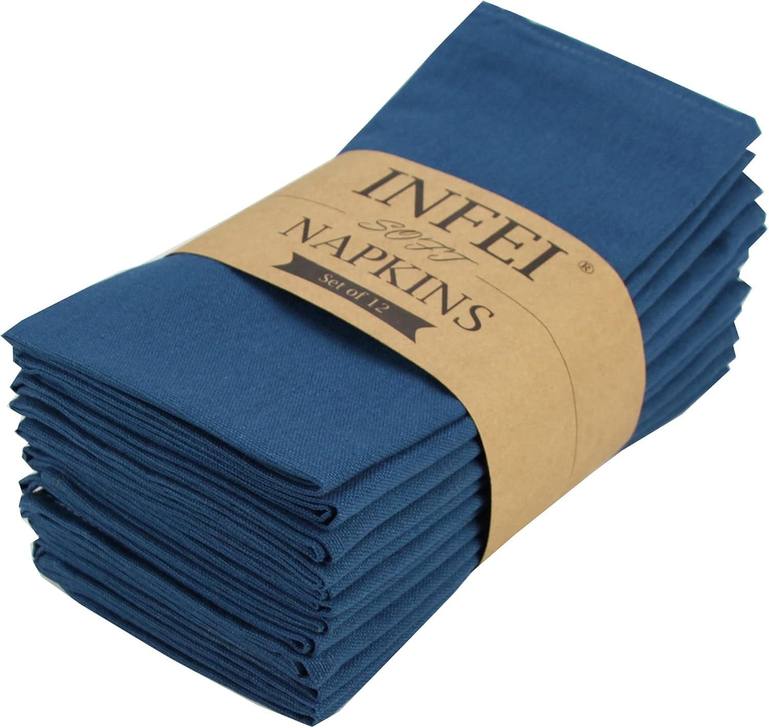 INFEI Solid Color Cotton Blended Dinner Cloth Napkins - Set of 12 (17 x 17 inches) - for Events & Home Use (Aegean)