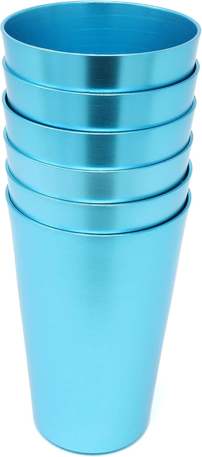 Aluminum Tumbler Reusable 16 OZ Drinking Cups - Bright Anodized Color - Set of 6 - Aqua