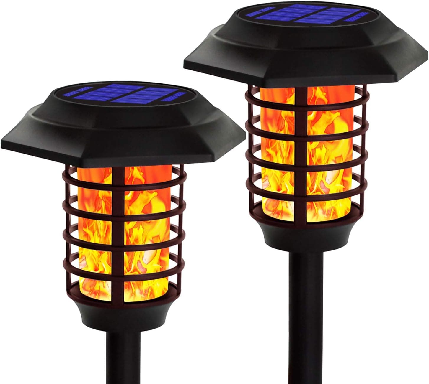 Upgraded Solar Torch Light Outdoor, 2 in 1 Bright White & Dancing Flame Flickering Waterproof Heavy Duty Solar Pathway Landscape Lighting Dusk to Dawn Auto On/Off for Garden Patio Yard,2 packs, Black