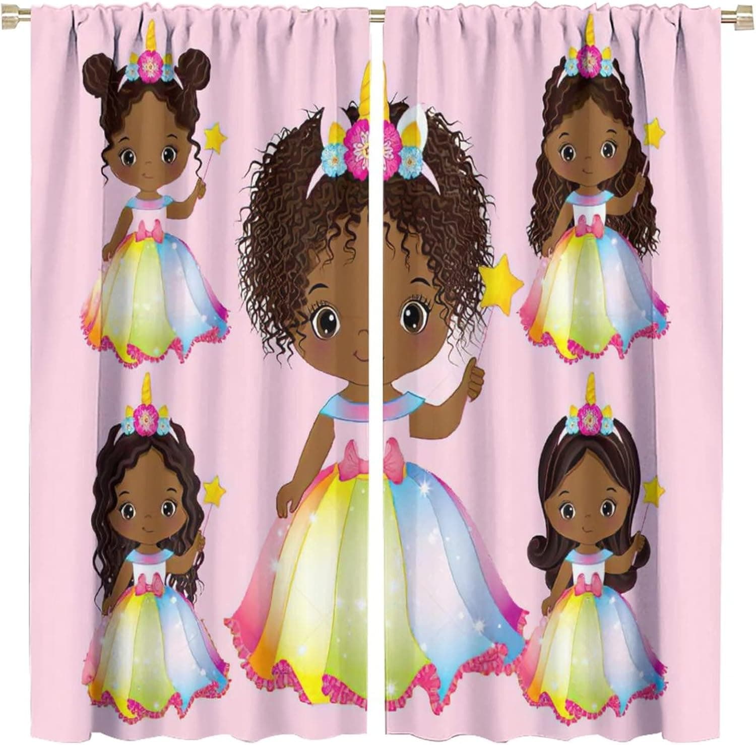 African American Black Girl Curtainsfor Gilrs Kids,Cute African Little Girl Curtains Insulated Thermal Curtains Insulation Curtains Blackout Curtains Small Window Window Panel Curtains 42x45 Inch