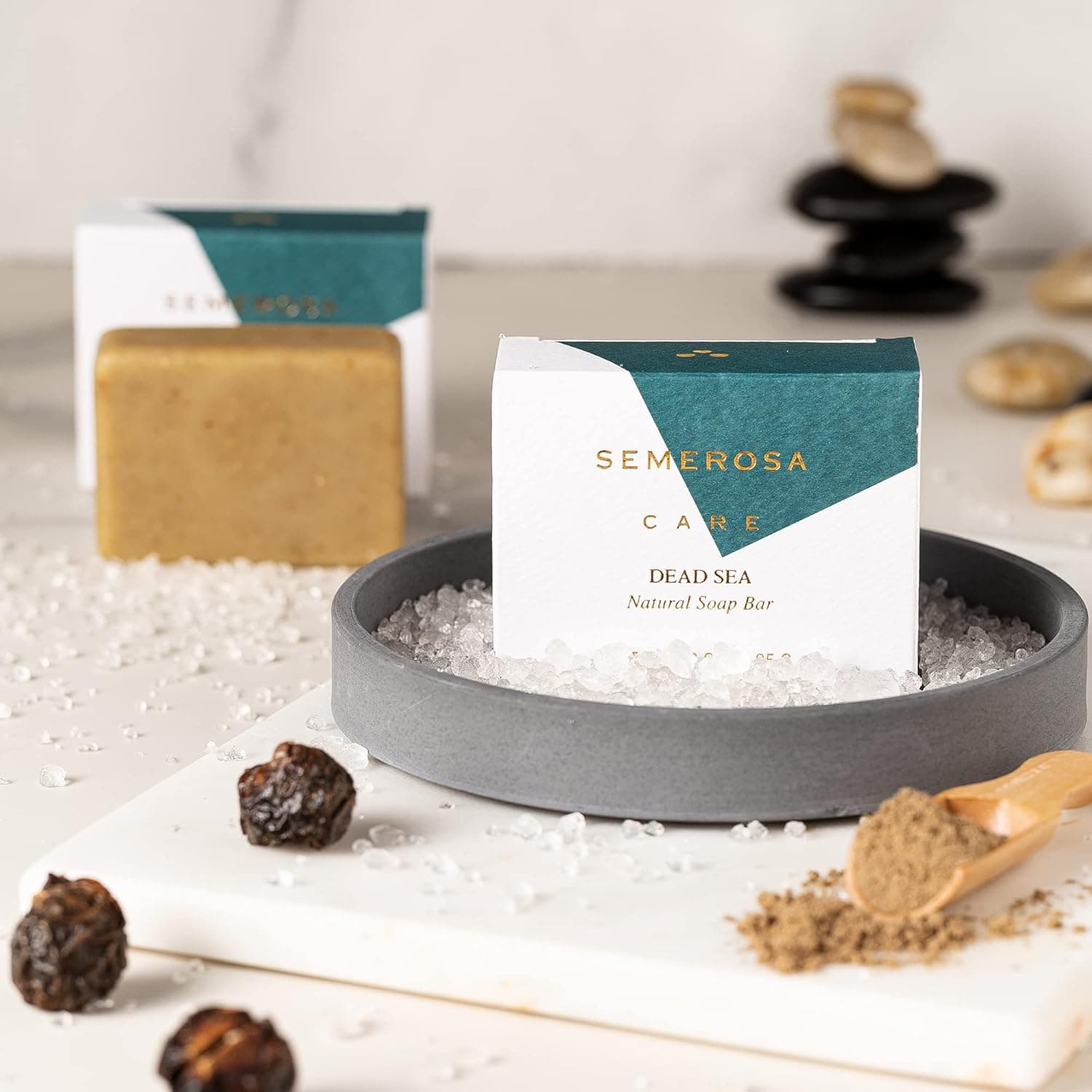 Dead Sea Soap Bar, SEMEROSA, 100% Natural & Handmade, Unscented, Vegan, Deep cleansing and detox the skin, Main ingredients -- Extra Virgin Olive Oil, Coconut Oil, Castor Oil, Jojoba Oil, Dead Sea Mud and Salt, Soap Berries, Vitamin E -- All skin types, great for normal or oily skins, 3.0 OZ.