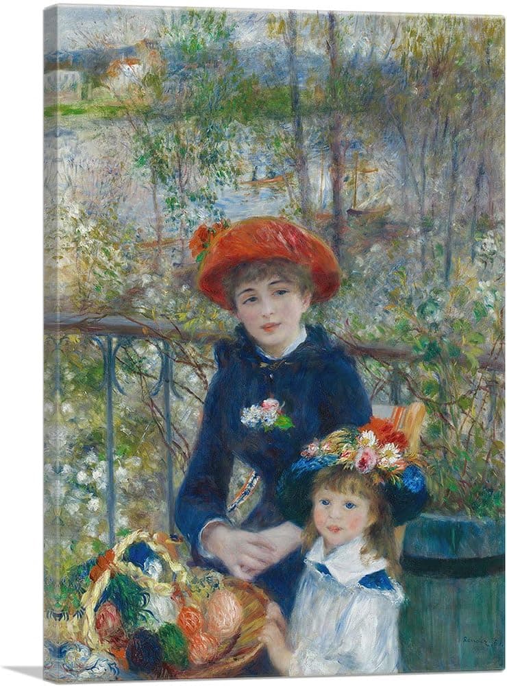 ARTCANVAS Two Sisters - On the Terrace 1881 Canvas Art Print by Pierre-Auguste Renoir - 26" x 18" (0.75" Deep)