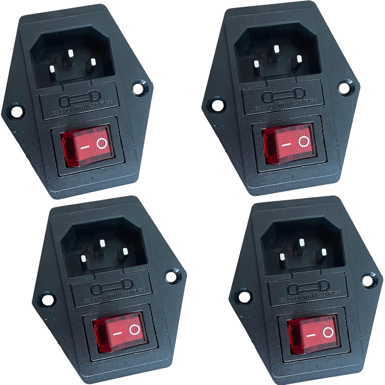 MEITAN 3in1 AC Power Socket/Outlet with Switch, Screw Hole and 10A Fuse IEC Socket, Pack of 4 Black AE050 0