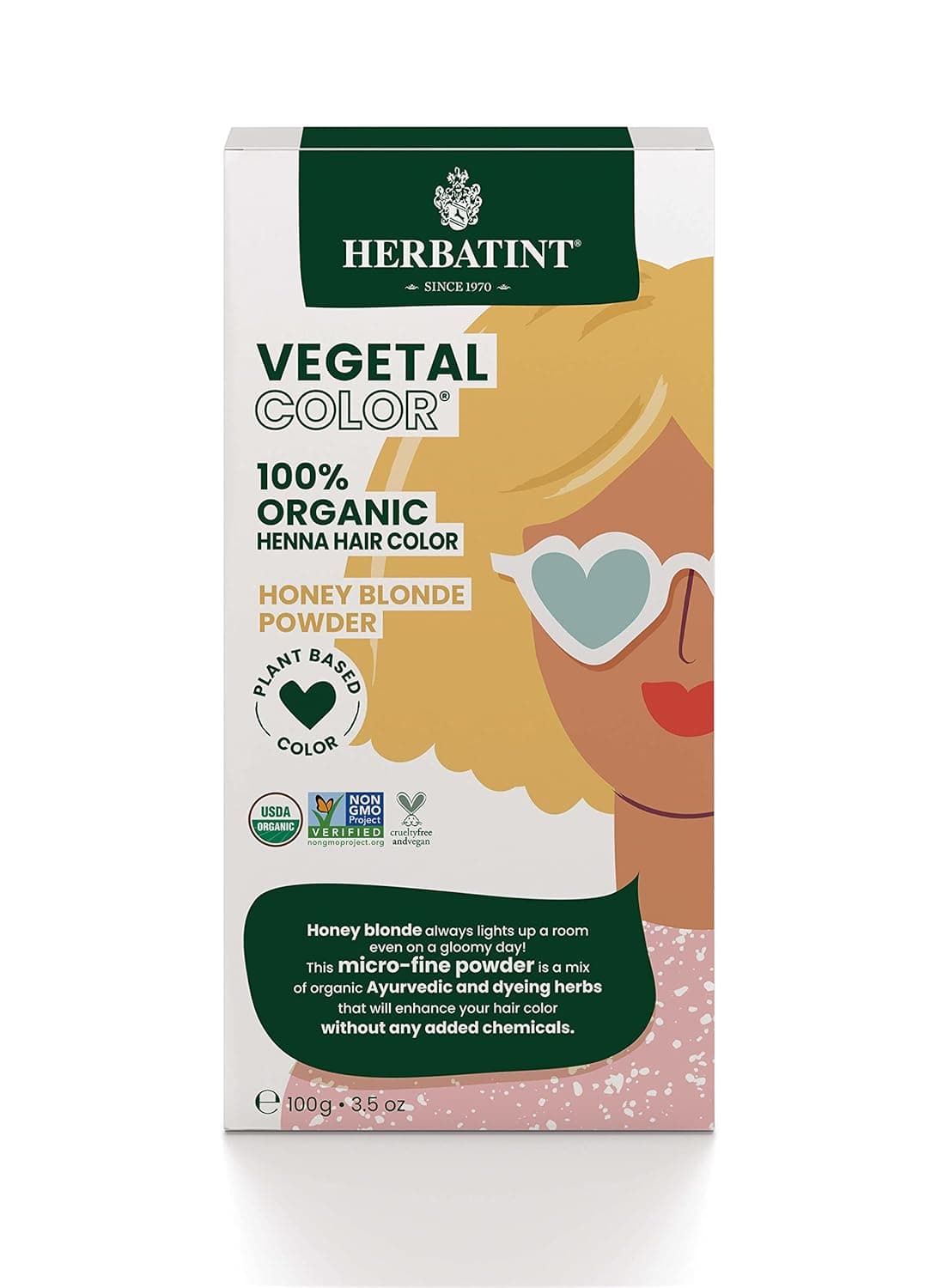 Herbatint Henna Color Organic Hair Dye & Care Plant-Based Henna Powder & Herbal Formula - Vegan - Honey Blonde - 3.5oz