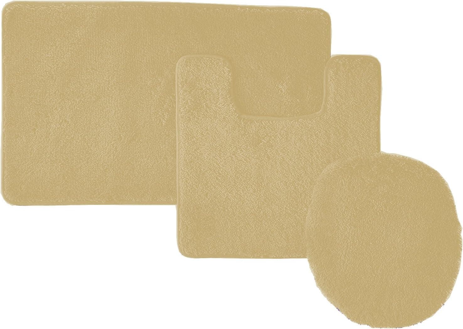 Empire Furniture USA 3-Piece Hailey Solid Bathroom Set Bath Mat Contour Rug Toilet Lid Cover (Beige)