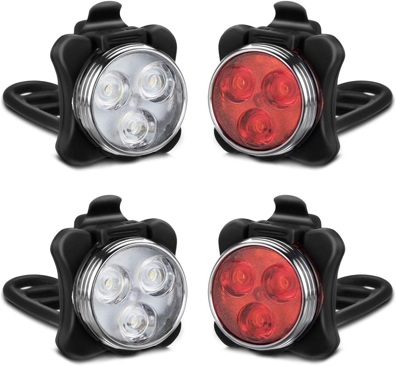 AKALE Rechargeable Bike Light Set, LED Bicycle Lights Front and Rear, 650mah Lithium Battery, Bike Headlight, IPX4 Waterproof, Easy to Install for Men Women Road 2 Pack