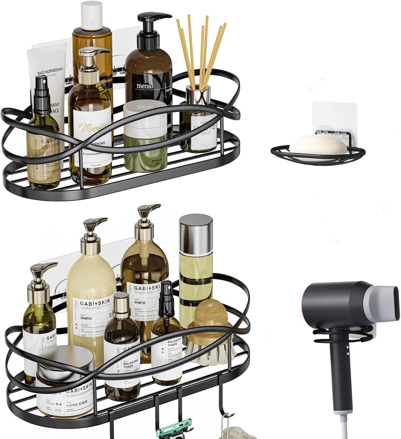 Shower Caddy Basket, Shower Shelf 4Pack, Adhesive Drill-Free, Rustproof Shower Organizer for Inside Shower & Kitchen,Shower Rack for Bathroom Storage