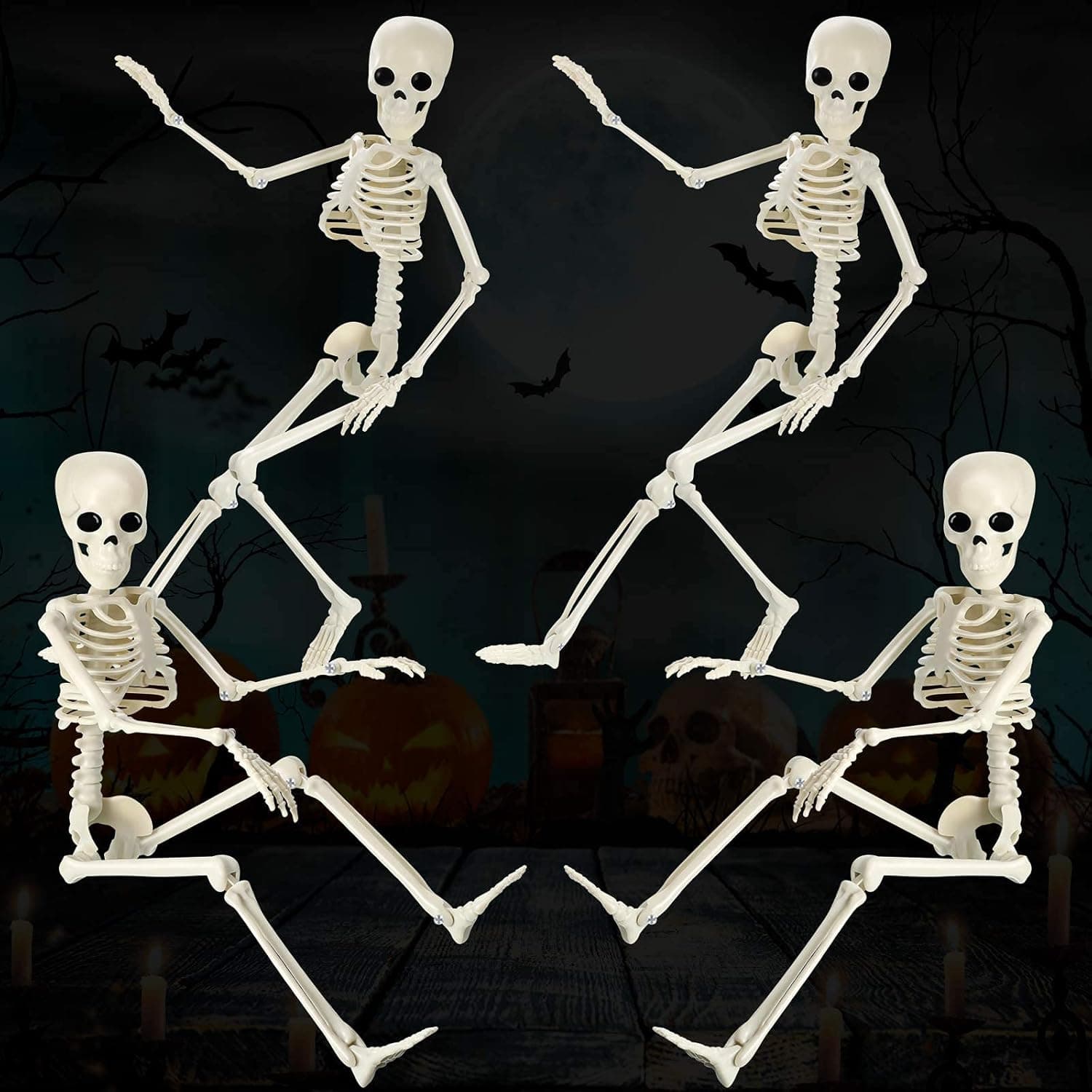 Sumind 4 Pieces Halloween Posable Full Body Skeletons with 14 Movable Joints Foldable Plastic Skeletons Figure Realistic Human Skull Bones for Halloween Party Haunted House Props Decoration 15.7 Inch