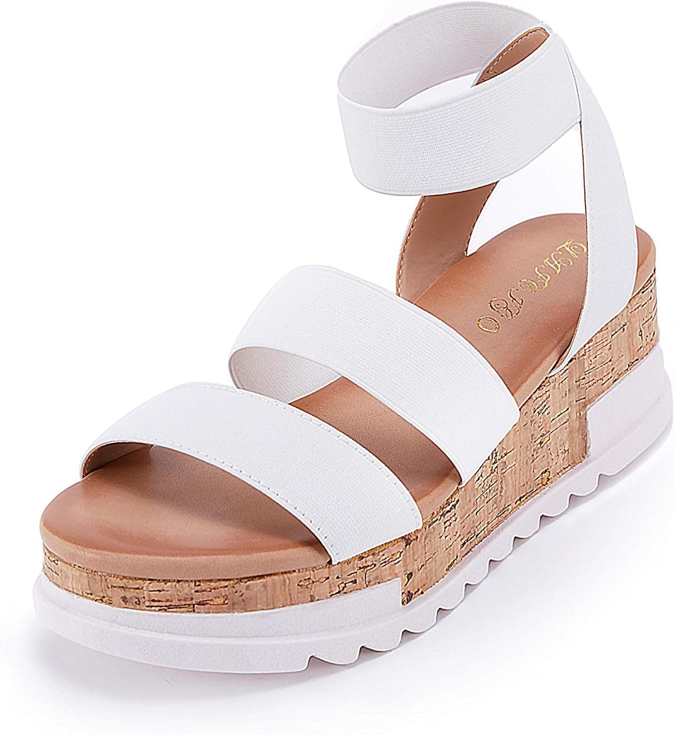 LAICIGO Women’s Open Toe Wedge Platform Sandals Ankle Elastic Strap Cork Flatform Slingback Summer Sandals