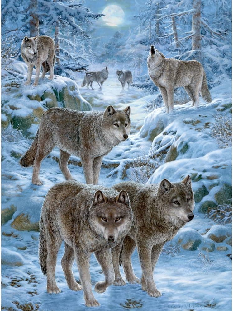 Bits and Pieces - 300 Large Piece Jigsaw Puzzle for Adults - Winter Wolf Pack - Wolf Puzzle - by Artist Liz Goodrick-Dillon - 300 pc Jigsaw