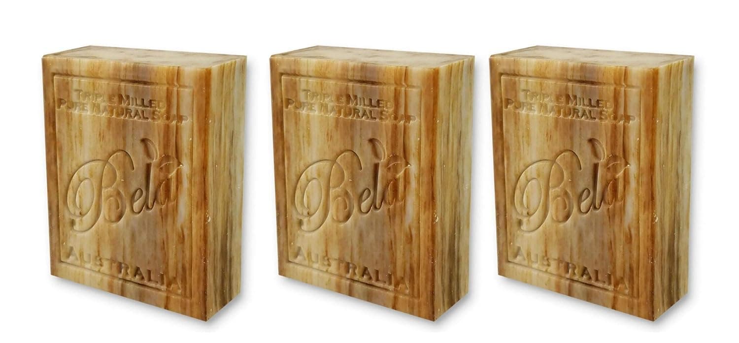 Bela Bath & Beauty, Sandalwood, Triple French Milled Moisturizing Bars, No Harsh Ingredients, 3.5 oz each - 3 Pack