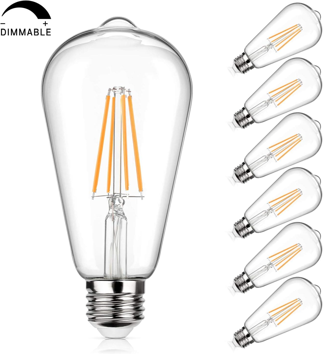 Vintage LED Edison Bulb 100W Equivalent 1100 Lumens, Dimmable 10W ST64 LED Filament Light Bulbs Warm White, E26 Medium Base, Pack of 6