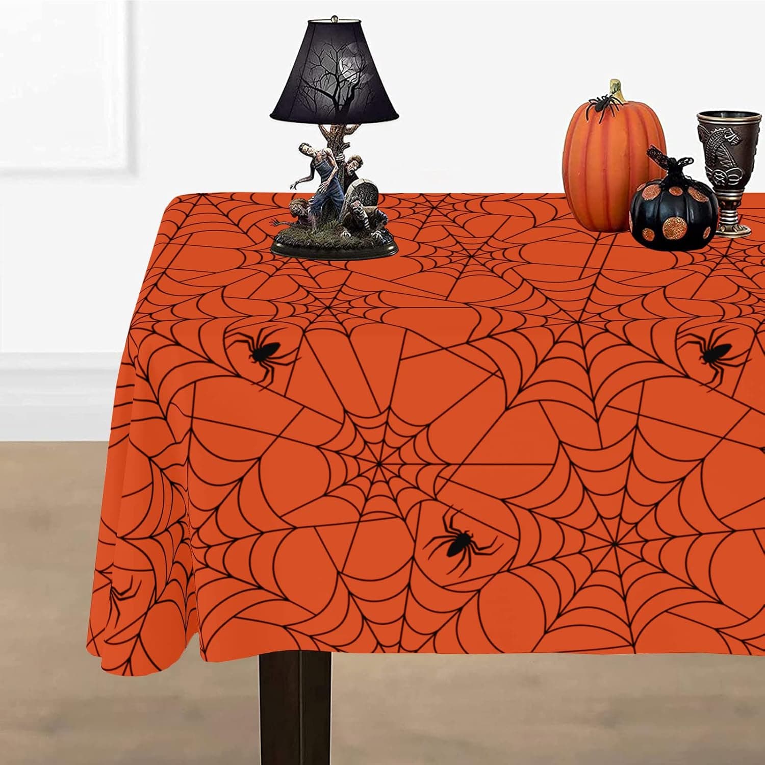 DAZONGE Spider Web Halloween Tablecloth, Halloween Decoration Indoor/Outdoor, 2 Pack Spill-Proof Plastic Table Covers 54''x110'', Orange Halloween Decor for Trick or Treat Events