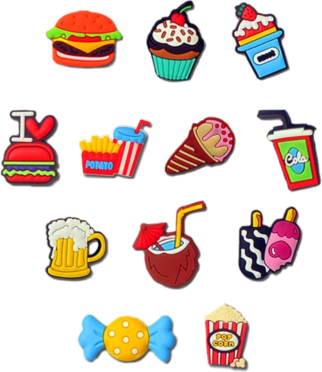 12Pcs Food Series Shoe Decoration Charms - Shoe Accessories for Kids Cute Different Shoe Charms for Girls, Boys, Teens, Birthday Party Favor Gifts