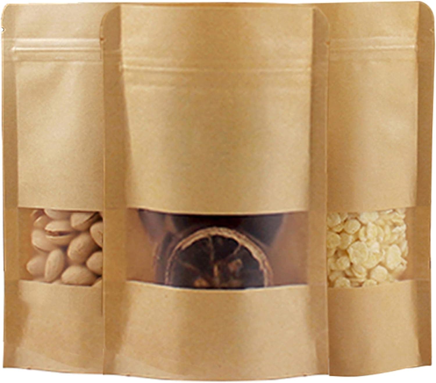 100 Pcs 4.7x7.9 inch Kraft Zipper Stand Up Air Tight Lock Pouch Bags With Window & Tear Notch Heat Sealable 6 Mil Thick Heavy Duty Resealable Zipper Bags (4.77.9-100pack)