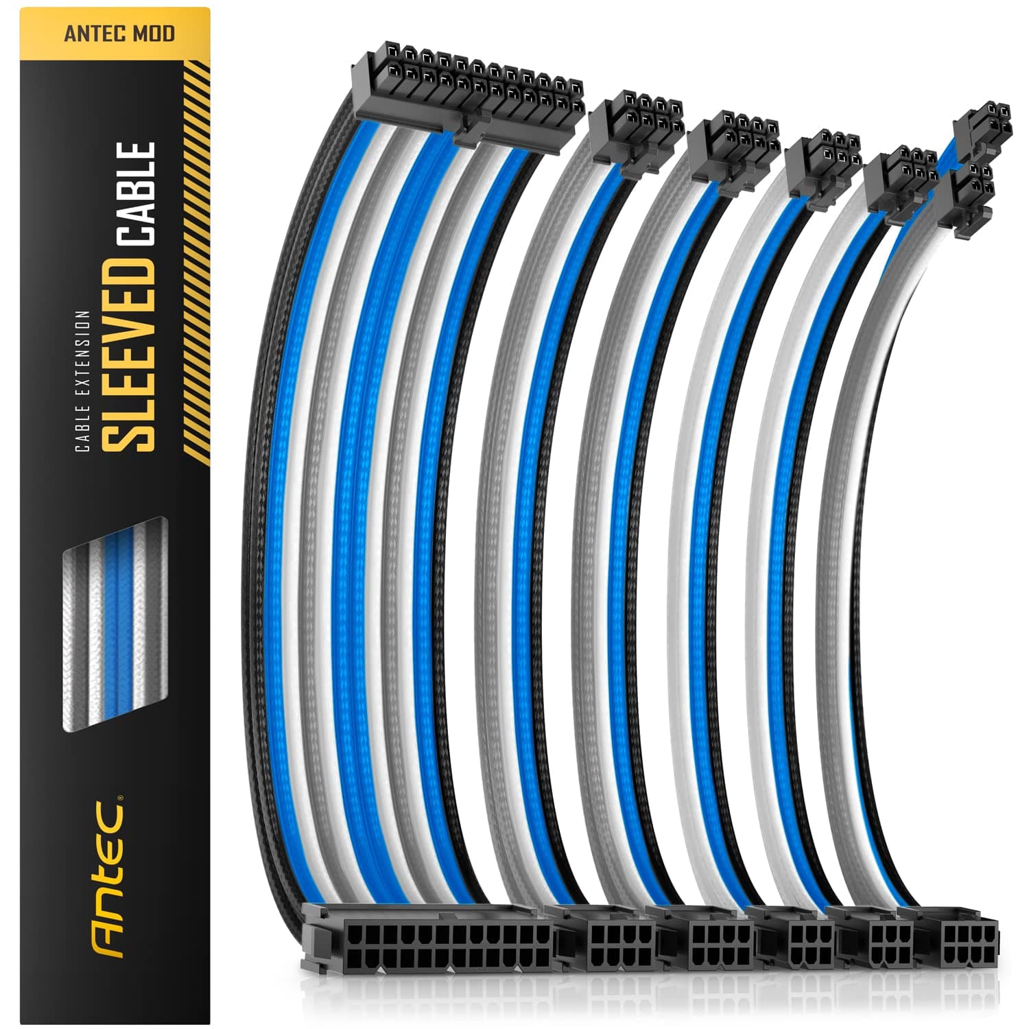 Antec Sleeved Extension Power Supply Cable Kit ATX EPS 8-pin PCI-E 6-pin PCI-E, w/Combs, Blue Gray