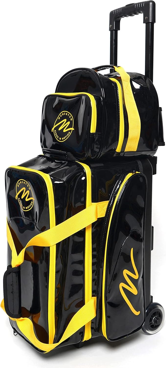 PREMIUM Double Roller 2 Ball Bag with Detachable Single Ball Tote Bag - Large Compartment for Bowling Shoes (Up To US Mens Size 19) and Oversized Accessory Pocket, Retractable Handle Extends to 37"
