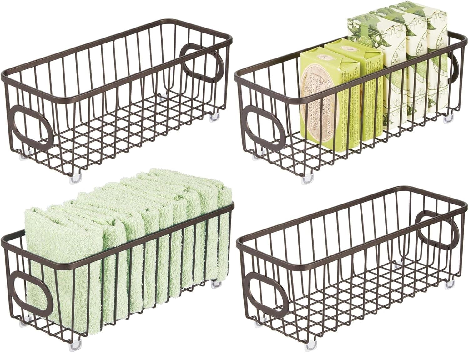 mDesign Metal Basket Bin for Bathroom Storage - Small Farmhouse Wire Organizer Basket - Wire Storage Bin for Counter, Toilet Tank, Under Sink, and Shelf - Unity Collection - 4 Pack - Bronze