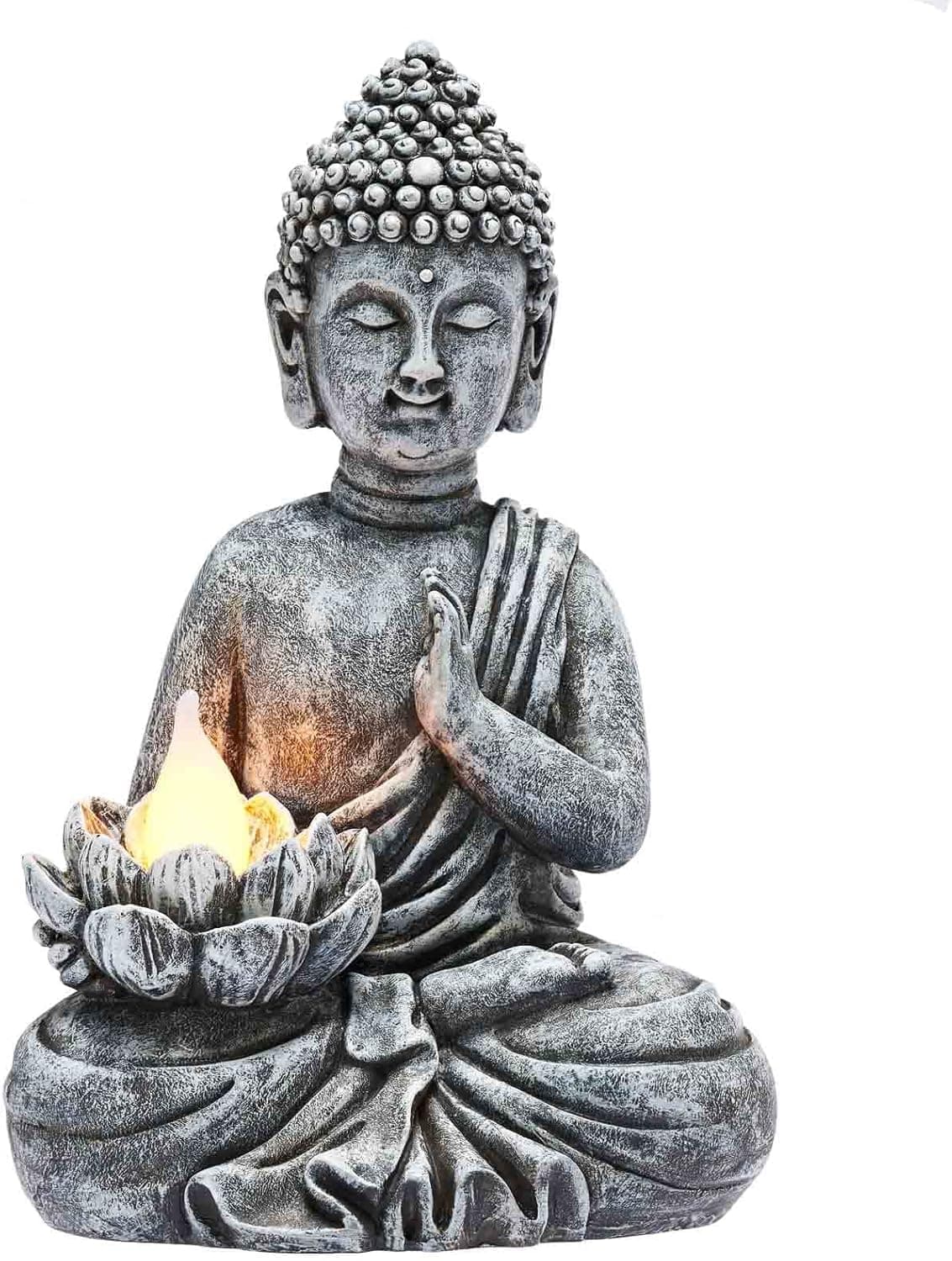 Yiosax Zen Buddha Statues for Home Solar Flickering Outdoor Decor Garden Light for Balcony,Patio,Porch Yard Art Ornament,Gift(11.81")