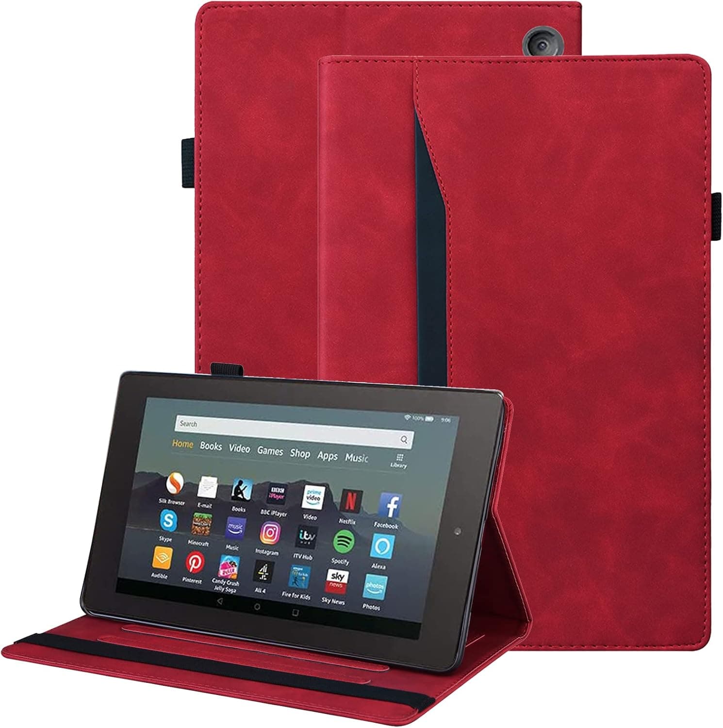 Dteck Case for All-New Fire 7 Tablet (12th Generation, 2022 Release) - Slim Premium PU Leather Folding Multi-Angle Stand Cover with Pocket for Amazon Kindle Fire 7 inch 12th Gen 2022, Red