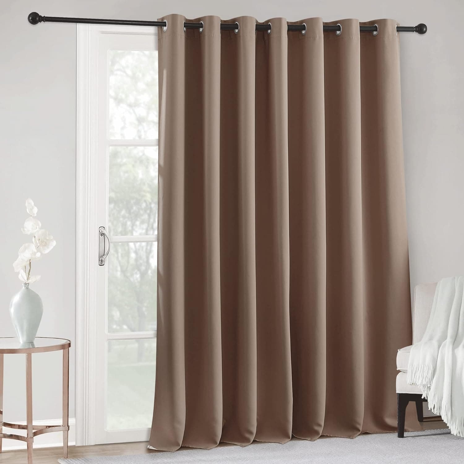 RYB HOME Large Curtains 84 inches Long - Blackout Vertical Blinds Living Room Window Curtains, Light Block Thermal Drape for Dining Farmhouse Cabin Room Divider, W 100 x L 84, Cappuccino