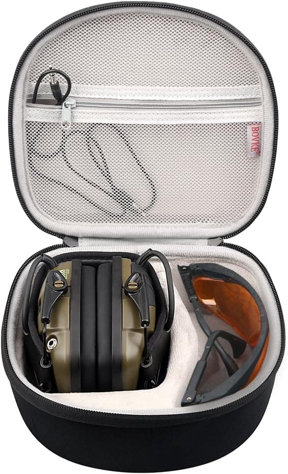 BOVKE Hard Case for Howard Leight by Honeywell Impact Sport OD Electric Earmuff and Genesis Sharp-Shooter Safety Eyewear Glasses (R-03570), Black