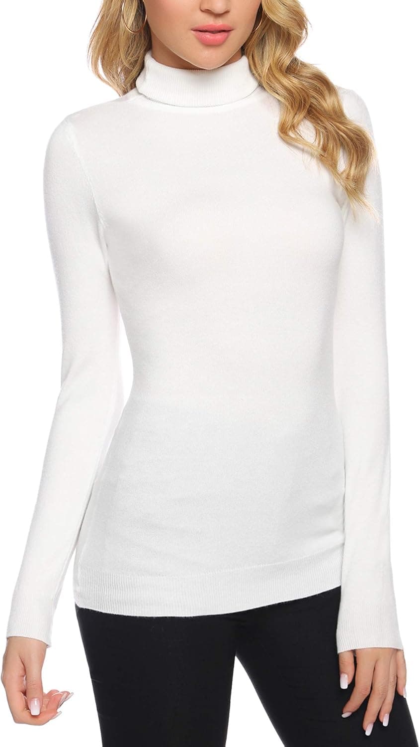 Aiboria Women Long Sleeve Lightweight Mock Turtleneck Knit Pullover Sweater Tops