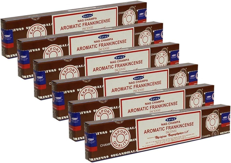 Satya Nag Champa Aromatic Frankincense Incense Sticks Pack of 6 Boxes 15gms Each Hand Rolled Agarbatti Fine Quality Incense Sticks for Purification, Relaxation, Positivity, Yoga, Meditation