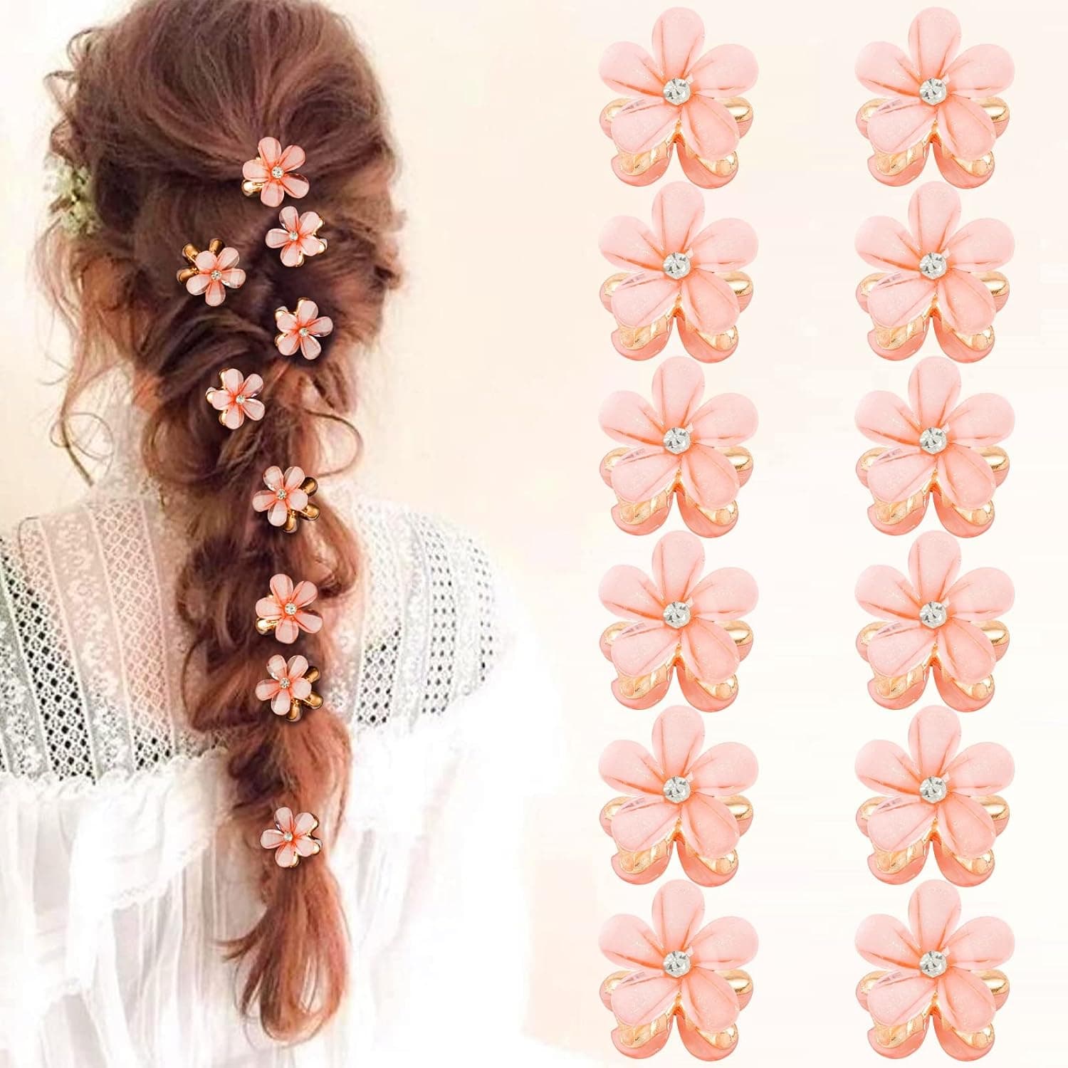 Flower Hair Clips for Women, Small Claw Clips for Girls, 12pcs Pink Hair Clips Flower Hair Decorations, Cute Claw Clips for Hair Flower Hair Accessories Non-slip Hair Clips for Thick Hair