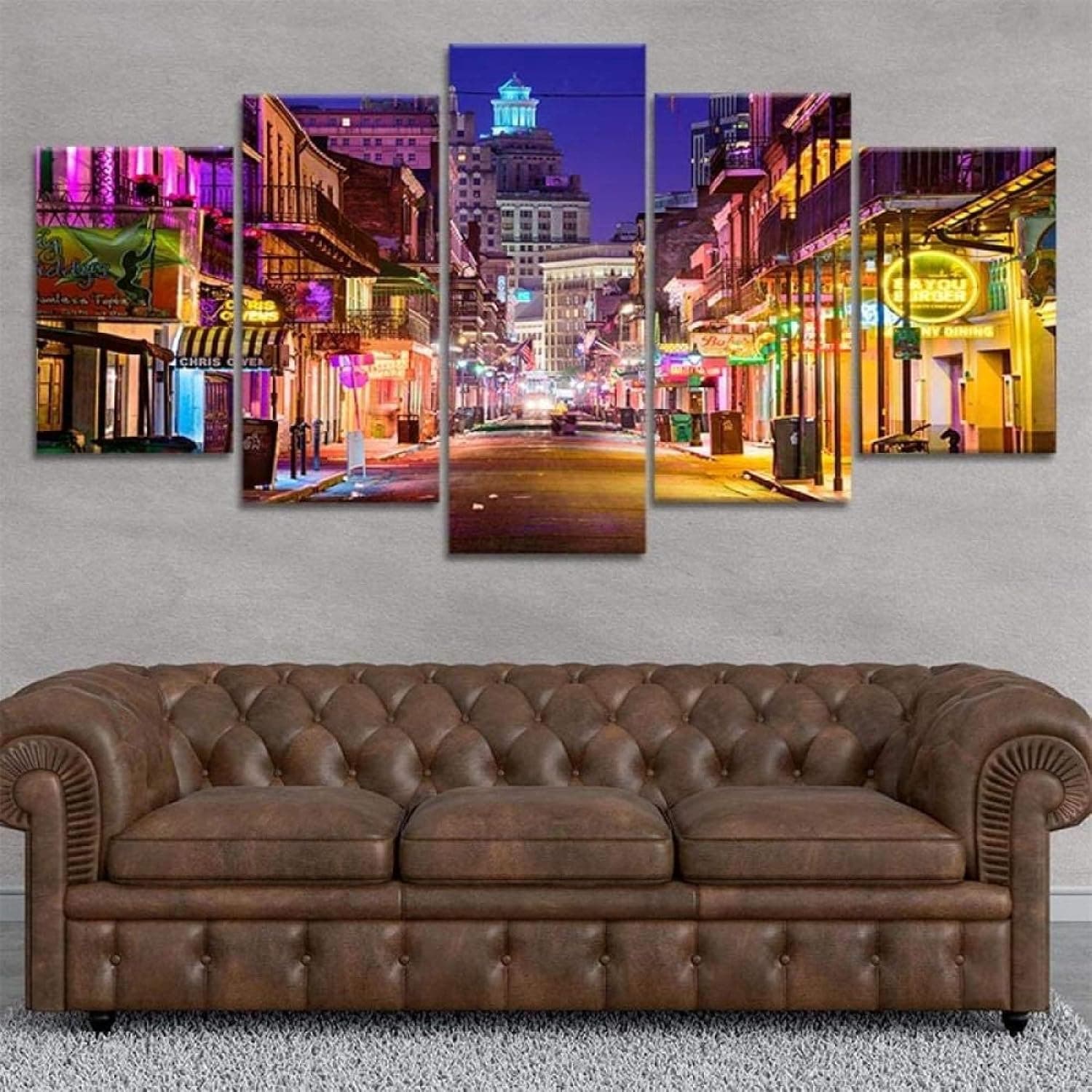 dipwea New Orleans Skyline Beautiful City Night 5 Piece Wall Art Picture, Canvas Wall Art Decor, Multi Panel Wall Art for living room Decorations Photo -(40W x22H Frame)