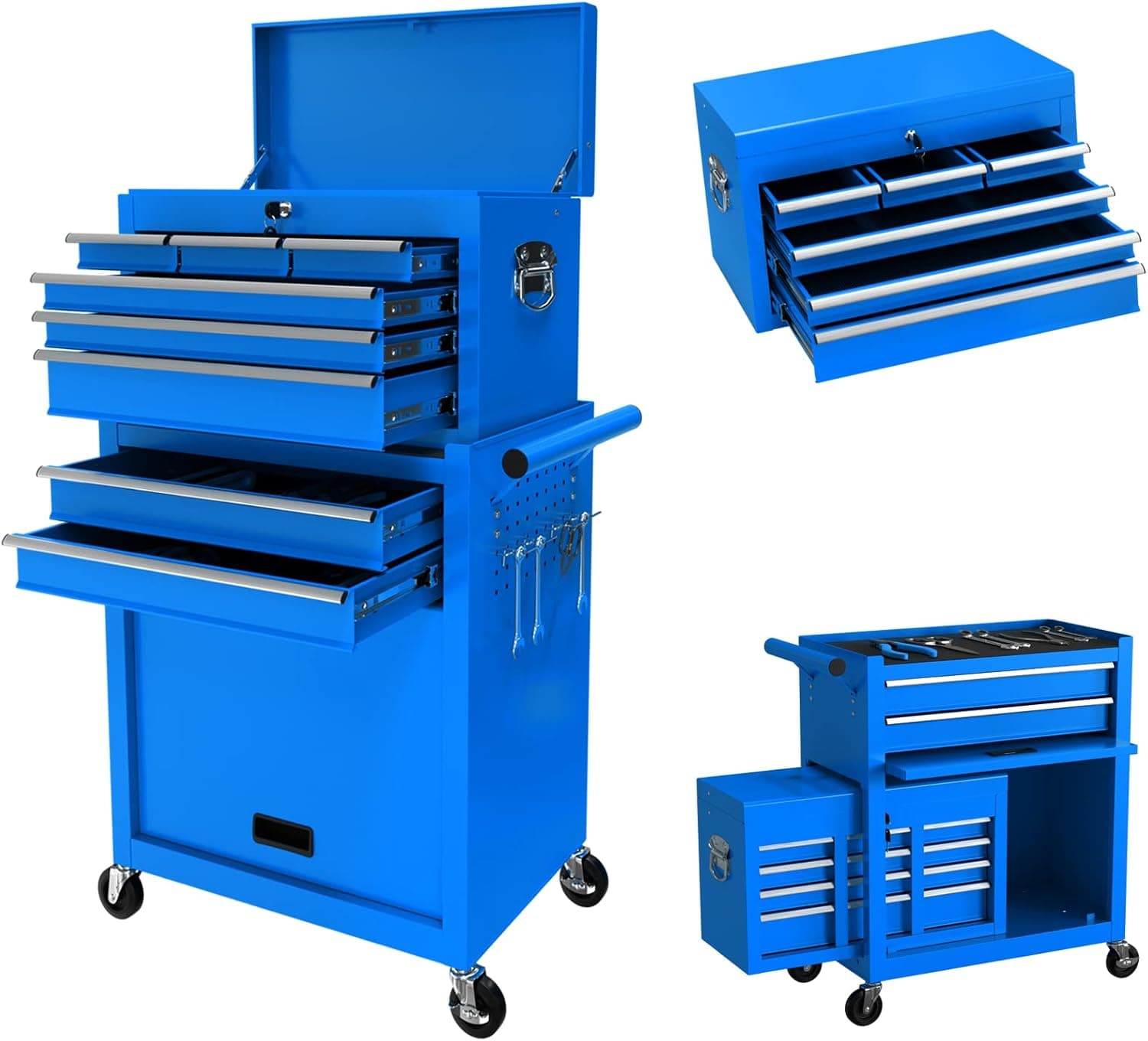 8-Drawer Tool Chest with Wheels, Tool Storage Cabinet and Tool Box, Lockable Rolling Tool Chest with Drawers, Toolbox Organizer for Garage Warehouse Workshop (Cool Blue)…